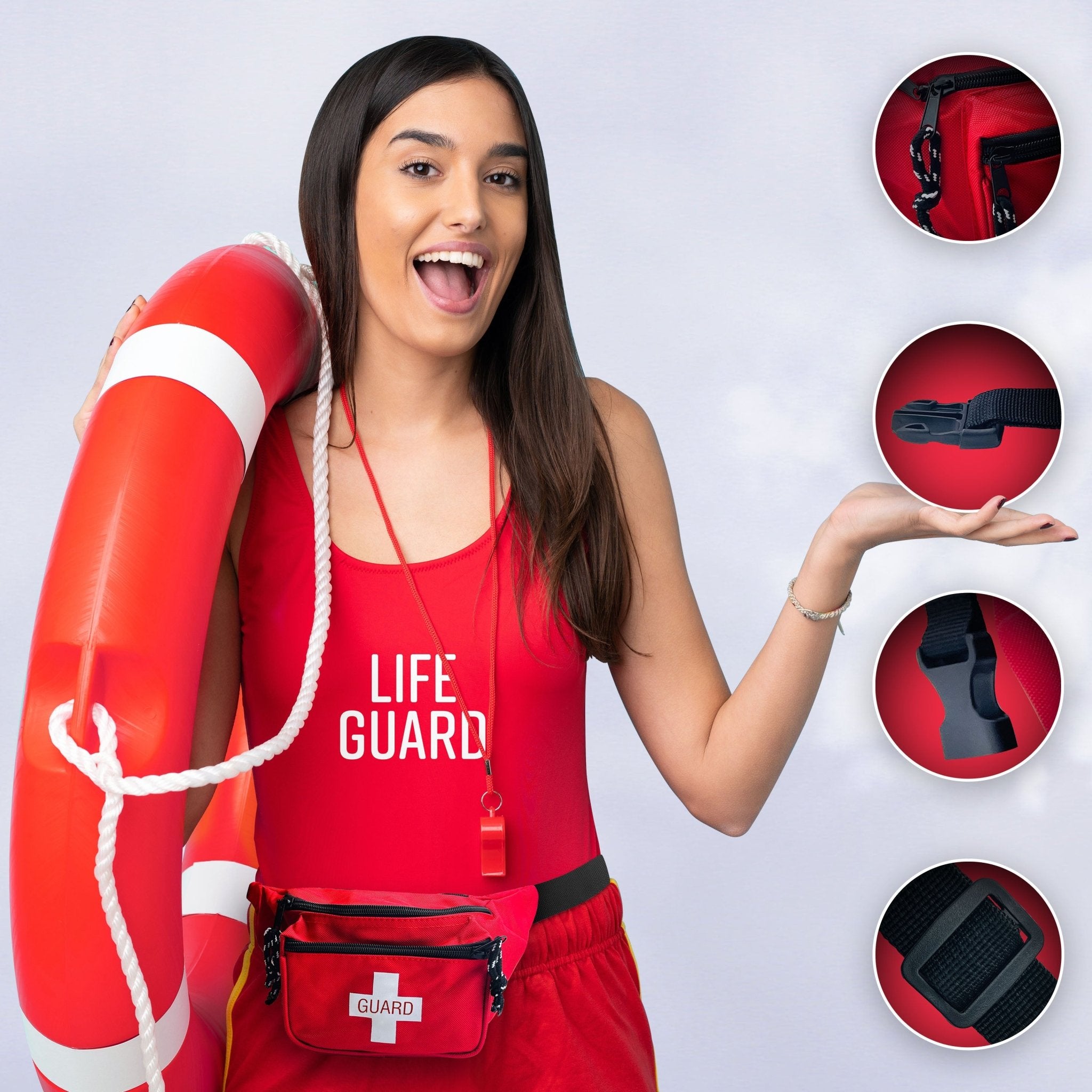Red Lifeguard Fanny Pack - 3 Pocket First Aid Waist Bag - ASA TECHMED