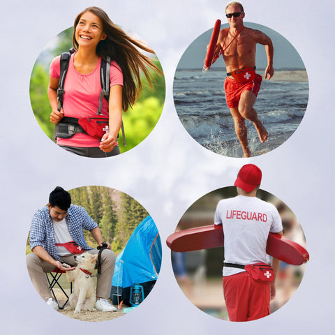 Red Lifeguard Fanny Pack - 3 Pocket First Aid Waist Bag - ASA TECHMED