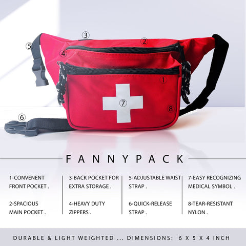 Red Lifeguard Fanny Pack - 3 Pocket First Aid Waist Bag - ASA TECHMED