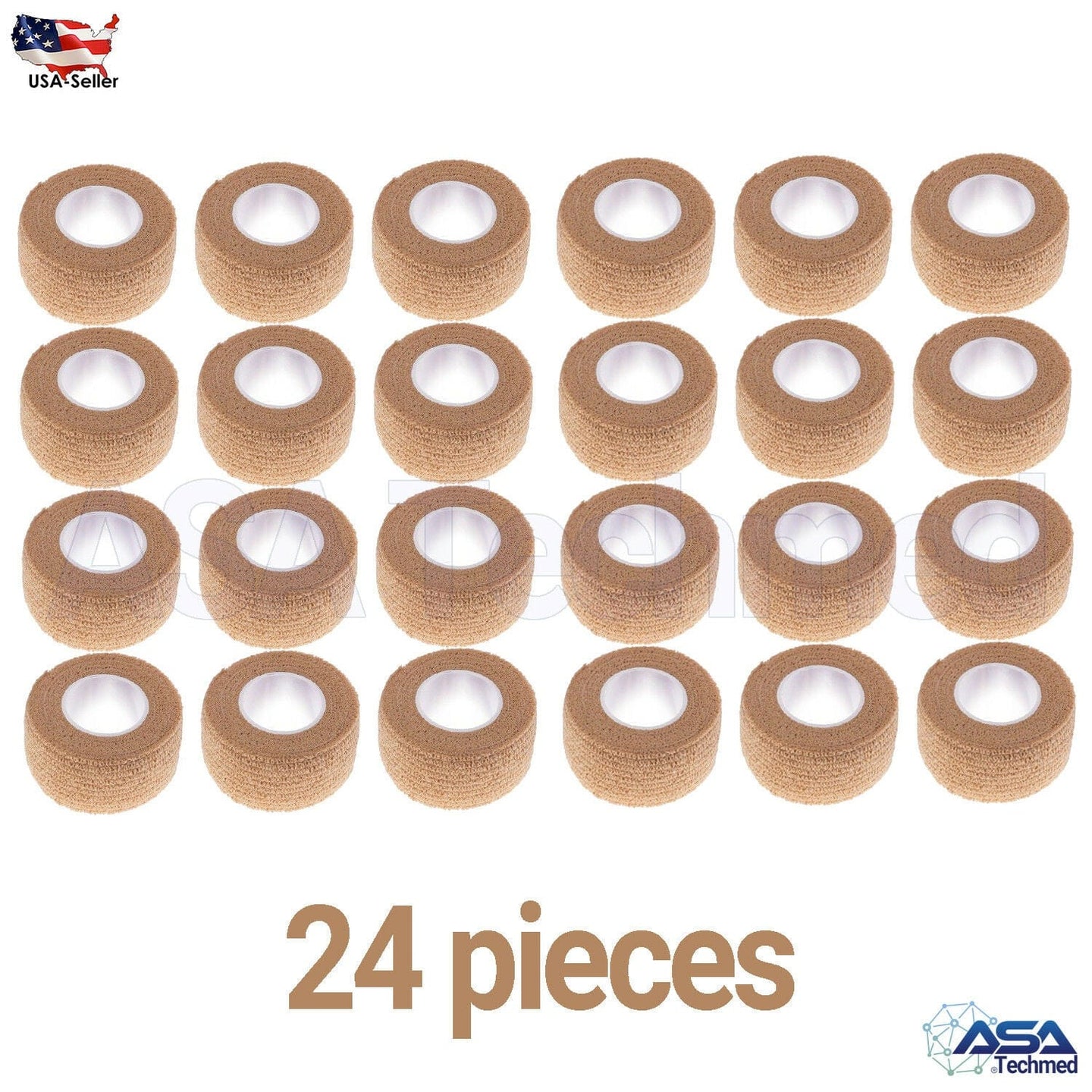 Self Adherent Cohesive Wrap Bandages 1 Inch X 5 Yards 24 Count with Strong - ASA TECHMED