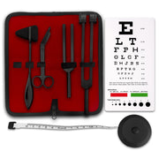 Set of 6 pcs Diagnostic Reflex Percussion Kit - Taylor Hammer, Body Measuring Tape, Tuning Fork Set, Bandage Scissors 5.5", Snellen Eye Chart w/Case (Stainless Silver) - ASA TECHMED