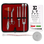Set of 6 pcs Diagnostic Reflex Percussion Kit - Taylor Hammer, Body Measuring Tape, Tuning Fork Set, Bandage Scissors 5.5", Snellen Eye Chart w/Case (Stainless Silver) - ASA TECHMED