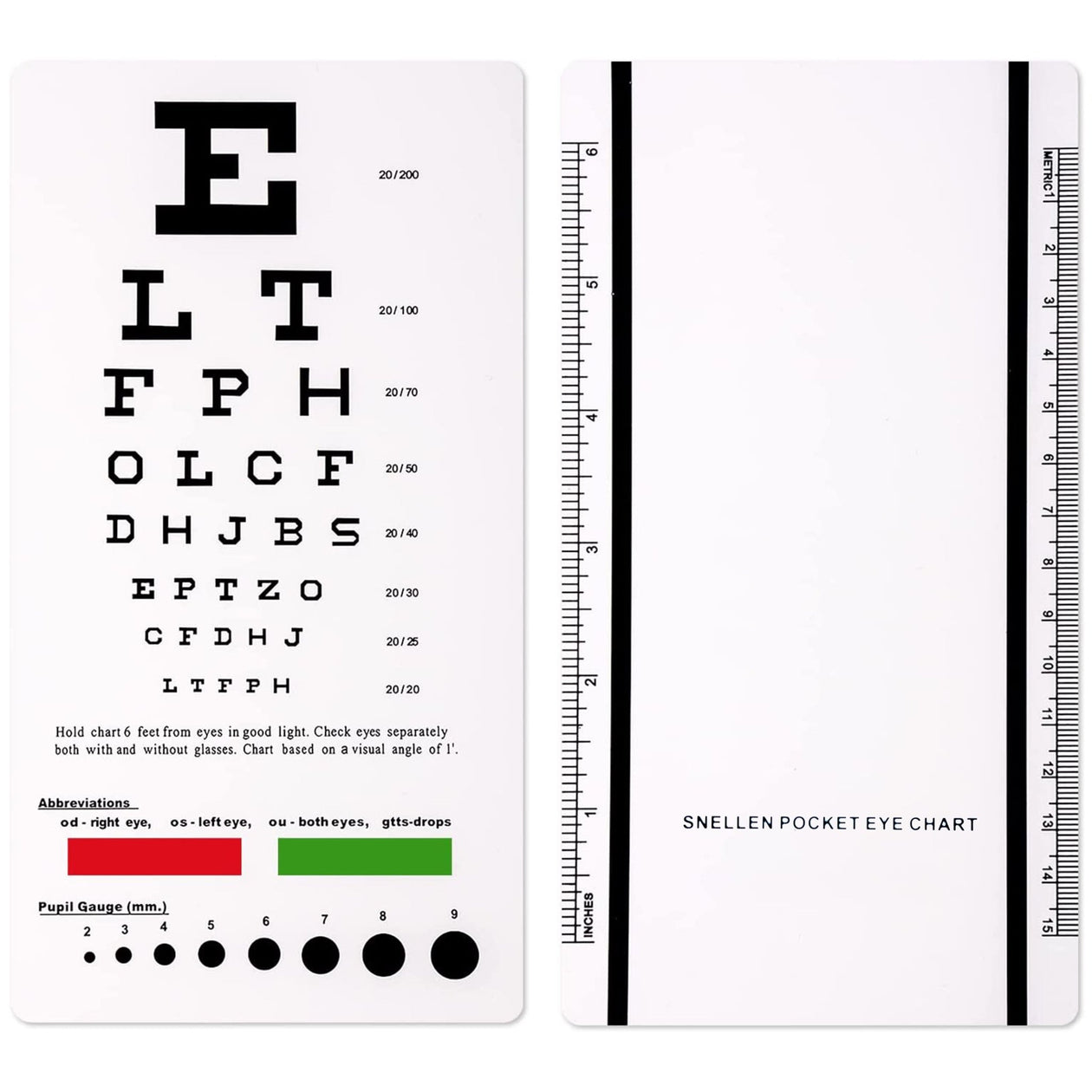 snellen pocket eye chart with color bars pupil gauge 2425504 snellen pocket eye chart with red + green bars | asa techmed – asa