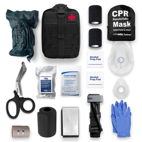 Survival First Aid Kit / IFAK Trauma Kit with Tourniquet & CPR Mask - ASA TECHMED