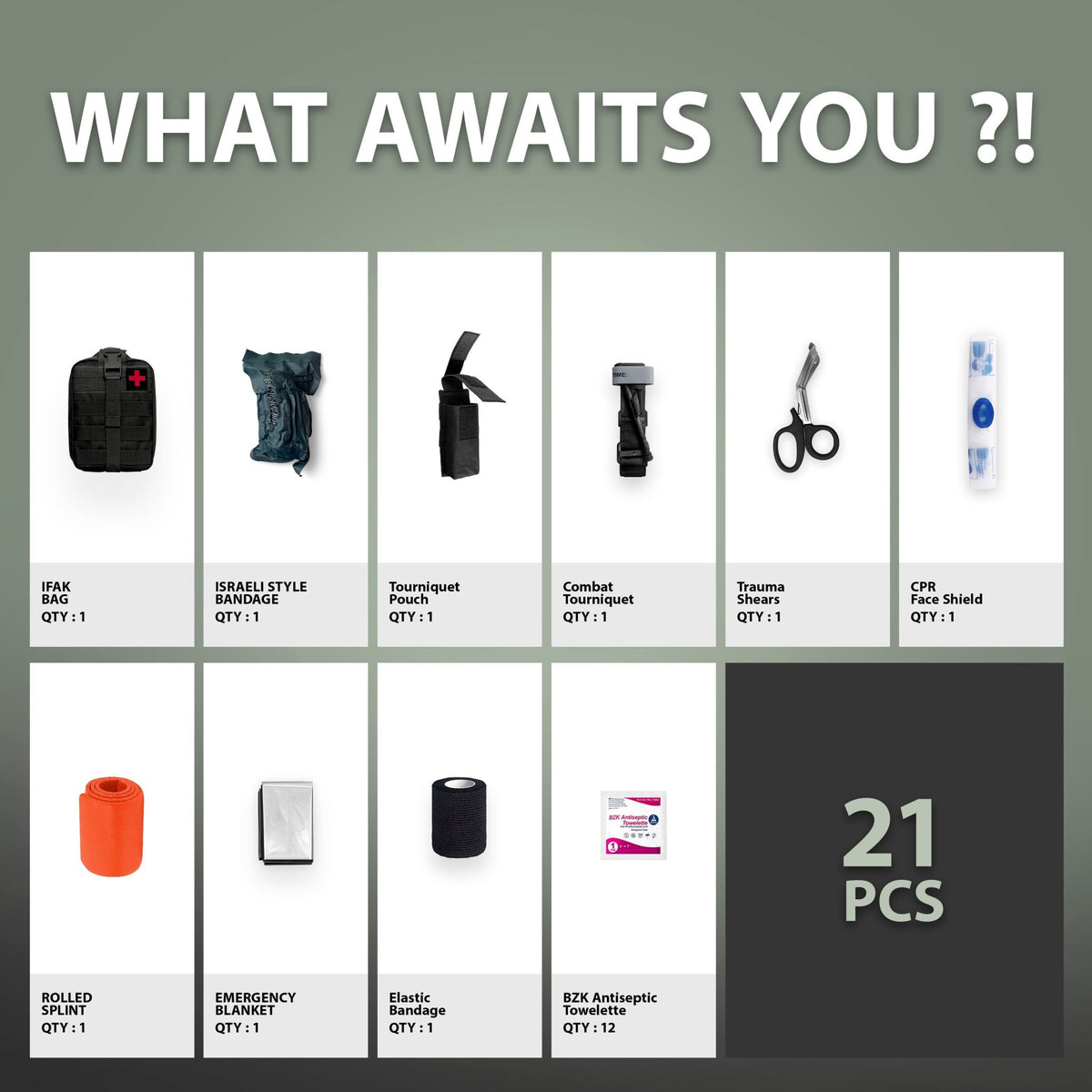 21-Piece Tactical Trauma Kit | Tourniquet & Splint | ASA Techmed – ASA ...