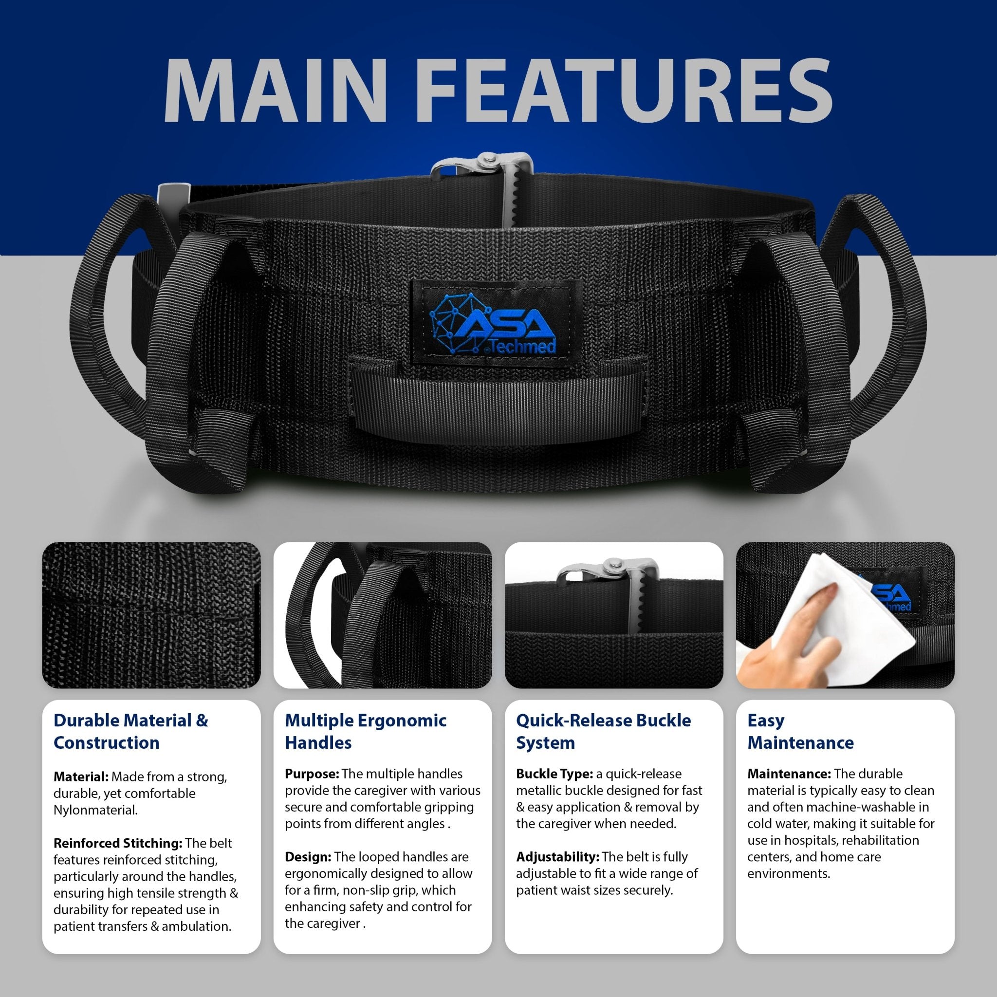 Transfer Gait Belt with 7 Handles - Elderly Lift & Walking Aid - ASA TECHMED