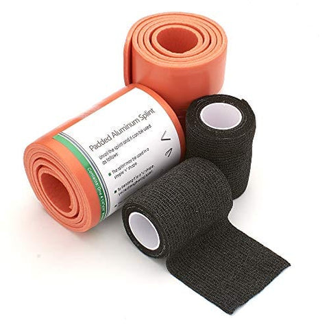 Universal Aluminum Rolled Emergency Splint and 2 Self - Adherent Cohesive Tape Rolls - Ideal Wrap for Sports, First Aid, Pets - ASA TECHMED