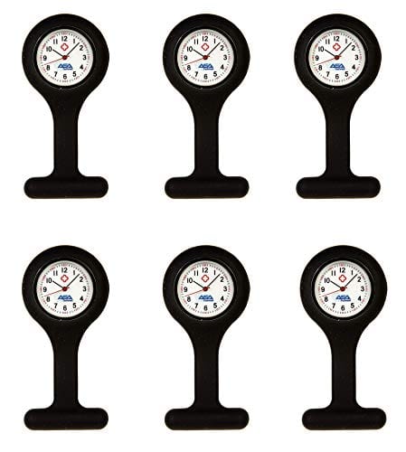 Silicone Nurse Watch with Pin Clip/ Medical Brooch Fob Watch - Assorted Colors Black 6 Nurse Watches