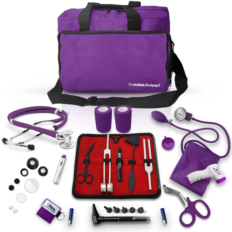18 Piece Nurse Starter Kit with Stethoscope, Blood Pressure Monitor and More Purple Nurse Kits