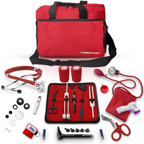 18 Piece Nurse Starter Kit with Stethoscope, Blood Pressure Monitor and More Red Nurse Kits