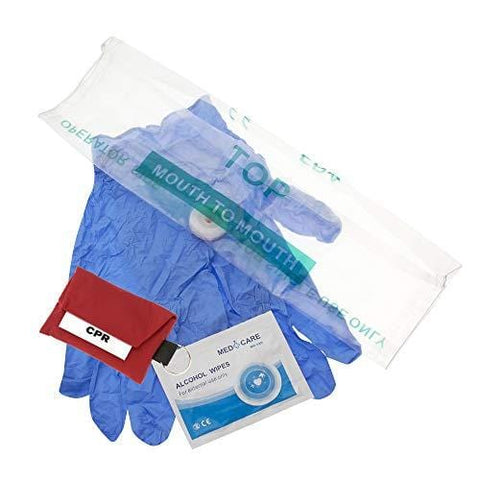 CPR Face Mask Key Chain Kit with Gloves (Red)