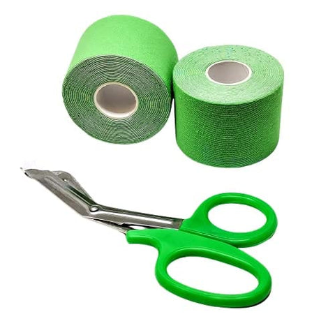 ASA Techmed 2 Rolls Kinesiology Tape with Matching Shears - Best Pain Relief Adhesive for Muscles, Shin Splints, Knee & Shoulder Green Kinesiology Tape