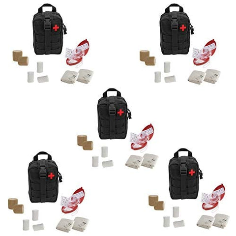 Molle Pouch CPR Rescue Kit with Adult/Child Pocket Resuscitator Mask, Cohesive Bandages, Gloves, & Wipes 5 CPR Masks