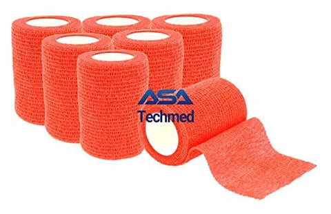 6 - Pack, 3” x 5 Yards, Self-Adherent Cohesive Tape, Strong Sports Tape for Wrist, Ankle Sprains & Swelling, Self-Adhesive Bandage Rolls Red Cohesive / Self Adhesive Bandages
