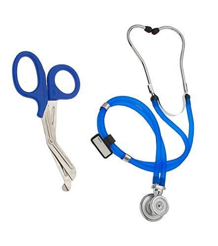 Dual-Head Sprague Stethoscope + Matching Trauma Shears in Assorted Colors Blue Stethoscopes