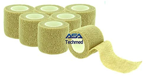 6 - Pack, 2” x 5 Yards, Self-Adherent Cohesive Tape, Strong Sports Tape for Wrist, Ankle Sprains & Swelling, Self-Adhesive Bandage Rolls Tan Cohesive / Self Adhesive Bandages
