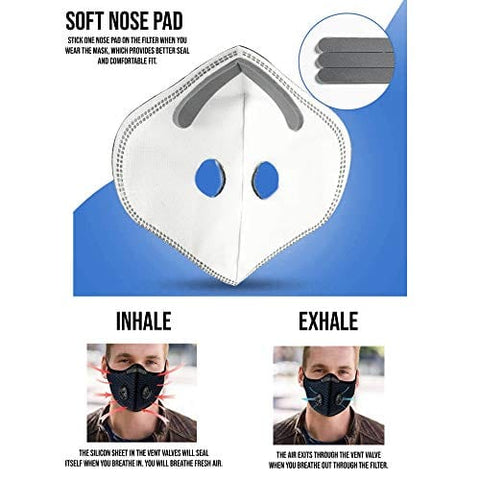 ﻿Black Reusable Dust Face Cover Mask with 7 Activated Carbon Filters + 10 Breathing Valves, Mesh Adjustable for Cycling, Running, Outdoor Activities Tools