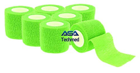 6 - Pack, 2” x 5 Yards, Self-Adherent Cohesive Tape, Strong Sports Tape for Wrist, Ankle Sprains & Swelling, Self-Adhesive Bandage Rolls Green Cohesive / Self Adhesive Bandages