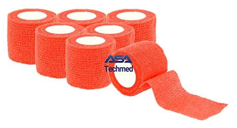 6 - Pack, 2” x 5 Yards, Self-Adherent Cohesive Tape, Strong Sports Tape for Wrist, Ankle Sprains & Swelling, Self-Adhesive Bandage Rolls Red Cohesive / Self Adhesive Bandages