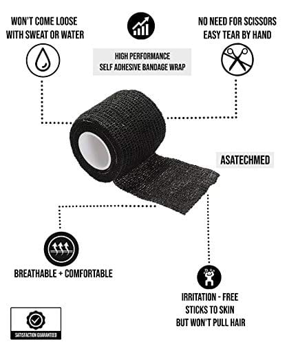ASA Techmed 5pcs 1.5" x 5 yds Self Adherent Bandage Wraps - Athletic Tape, Cohesive Tape, Vet Wraps, Tattoo Grip Cover, First Aid, Strong Easy Tear Self Adhesive Wrap for Sports, Wrist, Ankle Sports