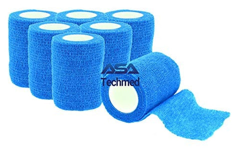 6 - Pack, 3” x 5 Yards, Self-Adherent Cohesive Tape, Strong Sports Tape for Wrist, Ankle Sprains & Swelling, Self-Adhesive Bandage Rolls Blue Cohesive / Self Adhesive Bandages