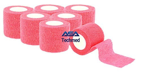6 - Pack, 2” x 5 Yards, Self-Adherent Cohesive Tape, Strong Sports Tape for Wrist, Ankle Sprains & Swelling, Self-Adhesive Bandage Rolls Pink Cohesive / Self Adhesive Bandages