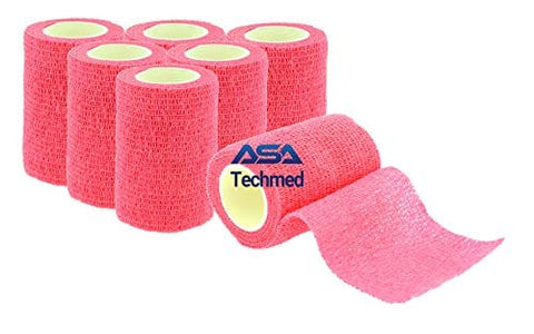 6 - Pack, 3” x 5 Yards, Self-Adherent Cohesive Tape, Strong Sports Tape for Wrist, Ankle Sprains & Swelling, Self-Adhesive Bandage Rolls Pink Cohesive / Self Adhesive Bandages