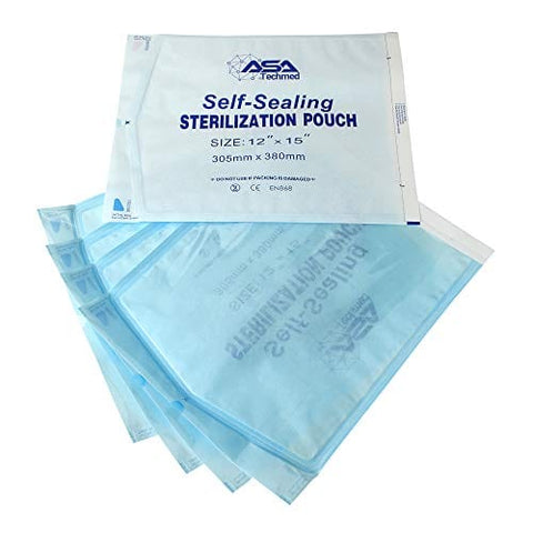 800 Count Self Sealing Autoclave Pouch - 3 Boxes - Paper Blue Film for Cleaning Tools, Tattoo Shops, Dental Offices Choose Your Size by AsaTechmed 12" x 15" PPE Essentials