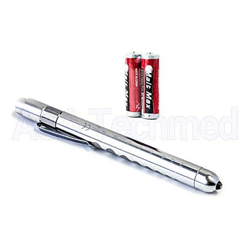 Aluminum Pupil Gauge LED Pen Light Flashlight with Batteries Included in Stylish Colors - Medical Pen Light for Nurses Silver Nurse Products