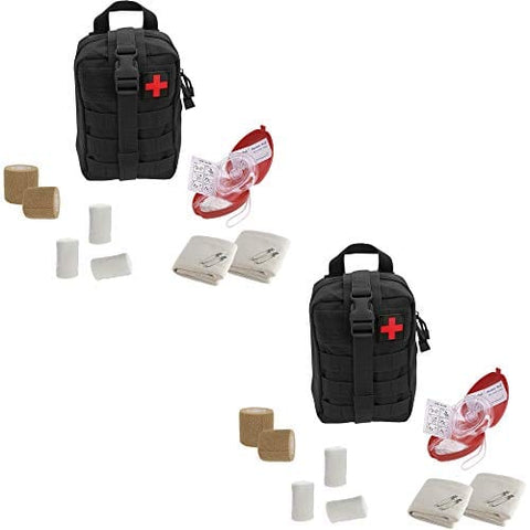 Molle Pouch CPR Rescue Kit with Adult/Child Pocket Resuscitator Mask, Cohesive Bandages, Gloves, & Wipes 2 CPR Masks