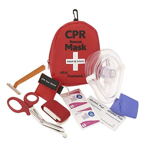 CPR Rescue Mask Pocket Resuscitator with One-Way Valve, Disposable Razor, EMT Shears, Tourniquet, Gloves and More CPR Masks