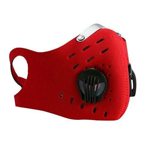 ASA Techmed Reusable Dual Air Breathing Valve Face Mask Cover with Activated Carbon Filter Red Cycling Face Masks
