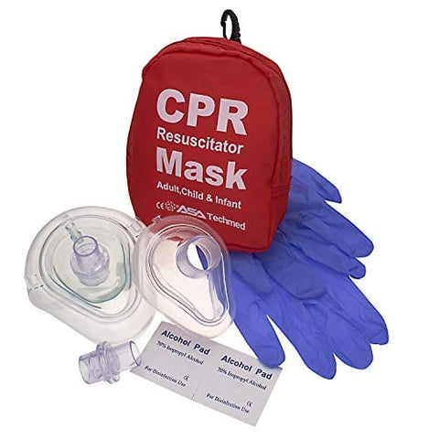 First Aid CPR Rescue Mask for Adult, Child, Infant Pocket Resuscitator, — with Case, Gloves, Alcohol Prep Pads, One Way Valve CPR Face Shield Kit