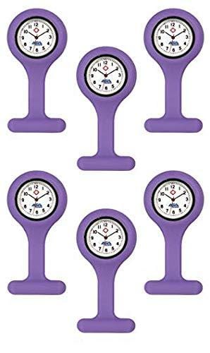 Set of 6 Silicone Nurse Watch W/Pin/Clip, Infection Control Design, Health Care, Nurse, Doctor, Paramedic, Nursing Student, Medical Brooch Fob Watch Purple Nurse Watches