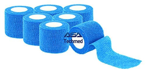 6 - Pack, 2” x 5 Yards, Self-Adherent Cohesive Tape, Strong Sports Tape for Wrist, Ankle Sprains & Swelling, Self-Adhesive Bandage Rolls Blue Cohesive / Self Adhesive Bandages