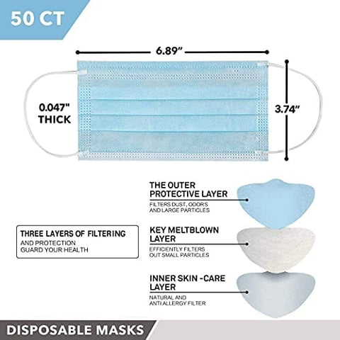 Disposable Face Masks - 3 Layer Protection Breathable Face Masks, For Dust Covering, Protective Dust Filter, PPE Safety Mouth Cover, and Nose Shield, For Adults Tools