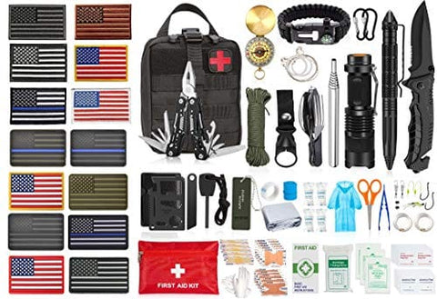 ASA Techmed Emergency Survival Kit 50 Pc Survival Gear Tactical IFAK First Aid Kit for Camping Adventures SOS Emergency Flashlight Pen Paracord Bracelet Fishing Kit Compass with Molle Pouch Outdoors