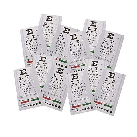 Snellen Pocket Eye Chart Wall Chart for Visual Acuity with Red + Green Lines, Pupil Gauge 6 Eye Charts