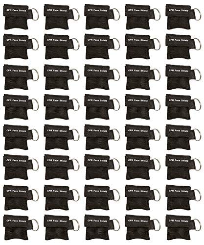 Keychain CPR Masks with One-Way Valve (50-Pack)- Assorted Colors Black CPR Masks
