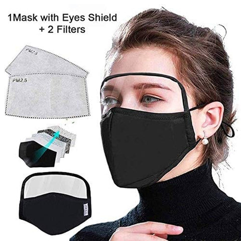 ASA Techmed Reusable Dual Air Breathing Valve Face Mask Cover with Activated Carbon Filter Black With Shield