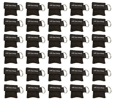 30pc CPR Mask Keychain Emergency Kit CPR Face Shields for First Aid AED Training Child and Adult CPR Breathing Barrier (Black)