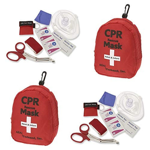CPR Rescue Mask, Pocket Resuscitator with One Way Valve, Scissors, Tourniquet, Gloves, Wipes 2-Pack