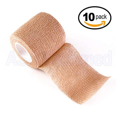 ASA TECHMED - 10 Pack, 2” x 5 Yards, Self-Adherent Cohesive Tape, Strong Sports Tape for Wrist, Ankle Sprains & Swelling, Self-Adhesive Bandage Rolls … Tan Cohesive / Self Adhesive Bandages