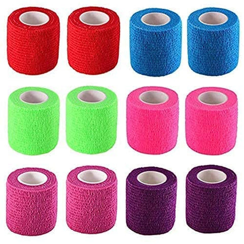 Rainbow Color Assorted 10-Pack, 2” x 5 Yards, Self-Adherent Cohesive Tape, Strong Sports Tape for Wrist, Ankle Sprains & Swelling, Self-Adhesive Bandage Rolls Cohesive / Self Adhesive Bandages
