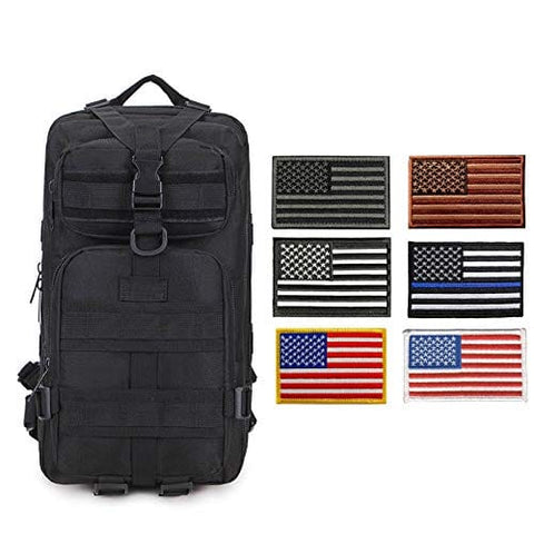 ASA Techmed Tactical Backpack with Waterproof Pouch + 6 Embroidered U.S. Flag Patches for Outdoors, Travel Black Sports