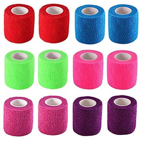 Rainbow Color Assorted 12 Pack, 2” x 5 Yards, Self Adherent Cohesive Tape, Strong Sports Tape for Wrist, Ankle Sprains & Swelling, Self Adhesive Bandage Rolls Cohesive / Self Adhesive Bandages
