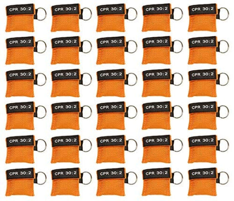 30pc CPR Mask Keychain Emergency Kit CPR Face Shields for First Aid AED Training Child and Adult CPR Breathing Barrier (Orange) CPR Masks