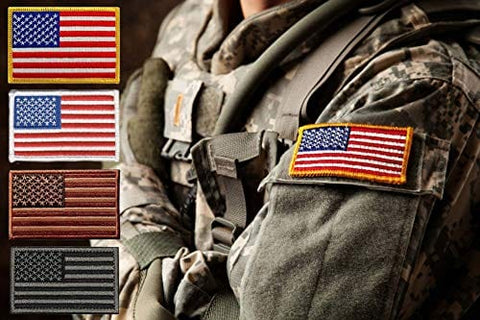4 Pack US USA Flag Embroidered Patch Red Military Iron On Sew On Tactical Morale Patch for Hats Backpacks Caps Jackets + More Apparel