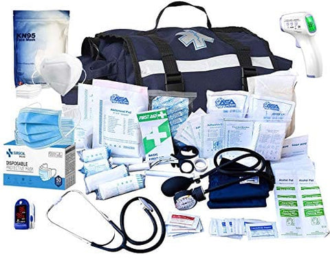 Large EMT First Aid Trauma Bag with 422-Piece Emergency Medical Supplies Kit - Assorted Colors Blue EMT Gear