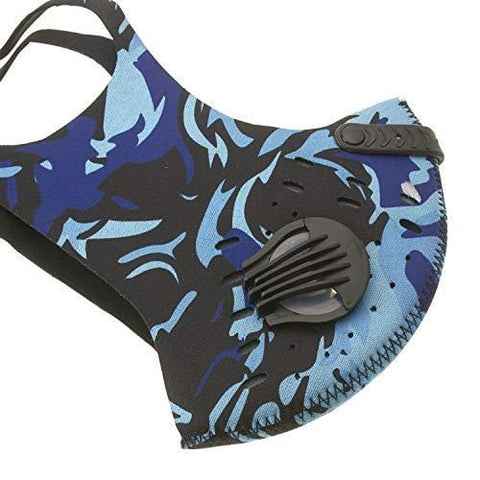 ASA Techmed Reusable Dual Air Breathing Valve Face Mask Cover with Activated Carbon Filter Tactical Blue Face Masks